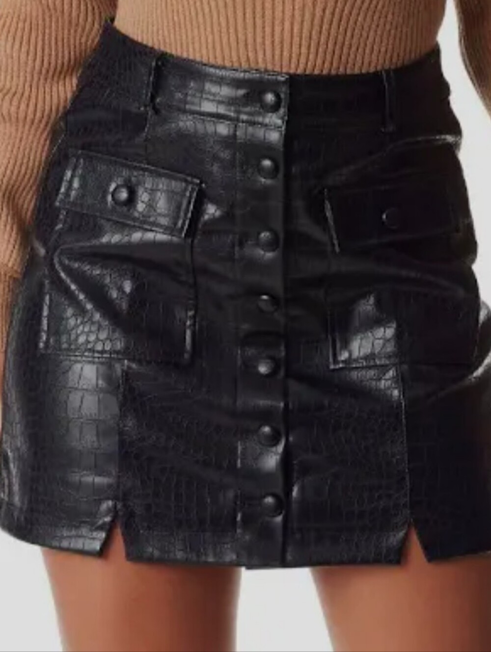 Sam Edelman Faux Leather Button Down CARA MINI CARGO SKIRT/Black Croc Size M